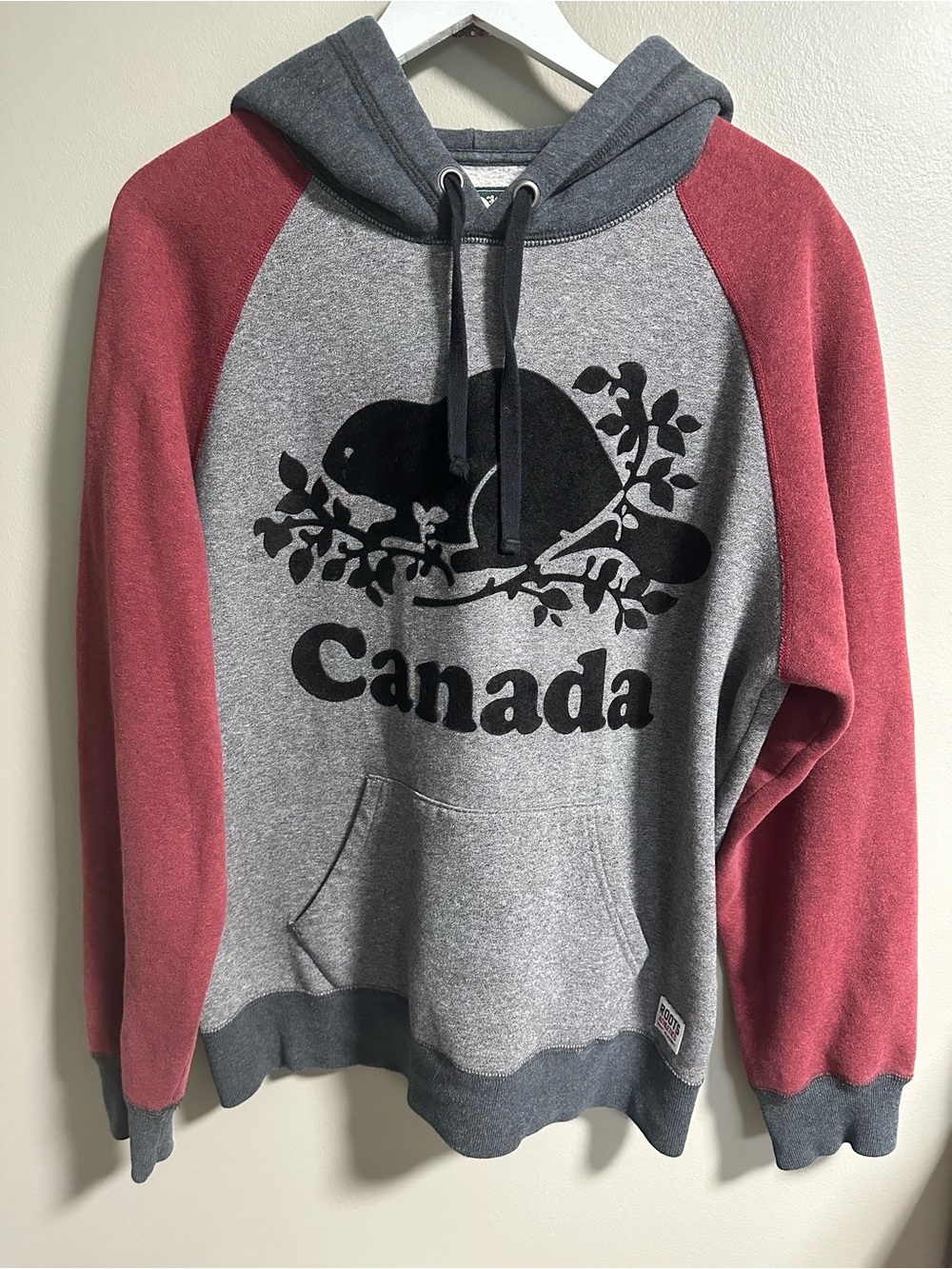 Roots Hoodie Gray and Burgundy Size XL
